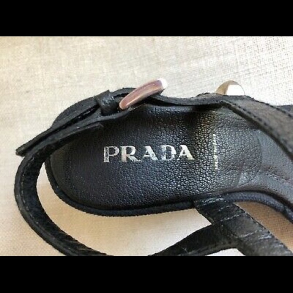 Prada Platform Sandals Black Leather Wedge Buckle - Picture 7 of 8